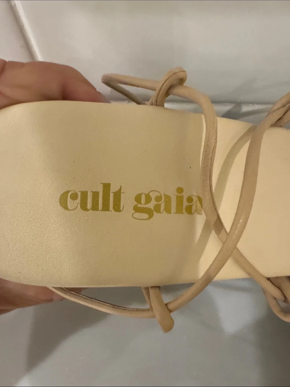 cult gaia Strappy Lace-Up Platform Sandals in Cream, Tan & Black